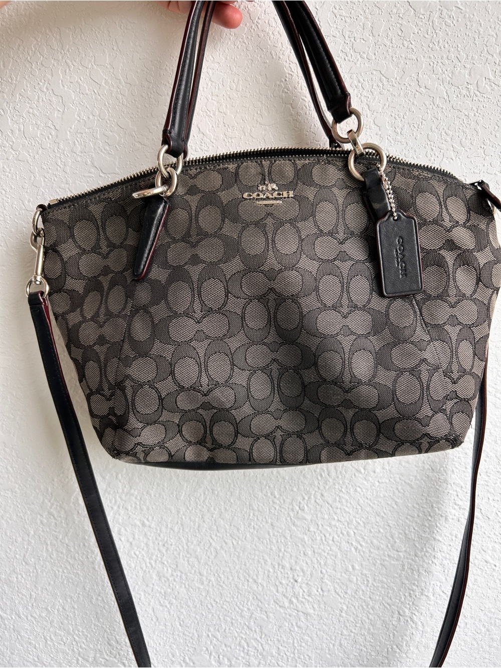 Coach small Signature Canvas Kelsey Satchel in Black/Gray